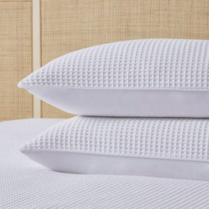 Portofino Waffle 100% Cotton Pair of Pillowcases 200 Thread Count - White