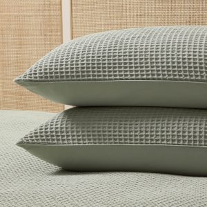 Portofino Waffle 100% Cotton Pair of Pillowcases 200 Thread Count - Sage Green