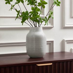 Lydia Ribbed Glaze Vase - Grey/White