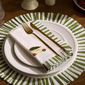 Farron Frill Edge Christmas Set of 4 Napkins - Green