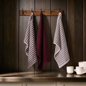Delphine Waffle Set of 3 Tea Towels - Berry