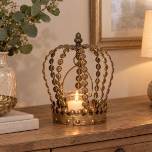 Antique Gold Crown Metal Candle Lantern