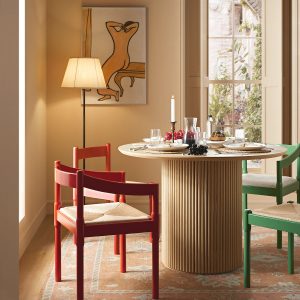 Maru Round Oak Pedestal Dining Table, Greige Oak
