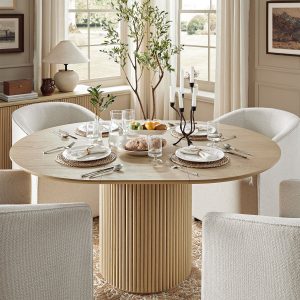 Maru Round 4-6 Seater Extending Oak Pedestal Dining Table, Greige Oak