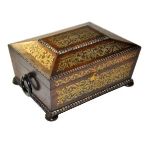 Late Regency Rosewood and Brass Inlaid Sewing Box