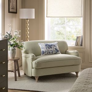 Daphnis Green Striped Linen Blend Sofa, Loveseat