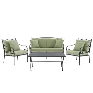 Haymes Indoor and Outdoor Metal Sofa Set with Coffee Table, Reseda Green