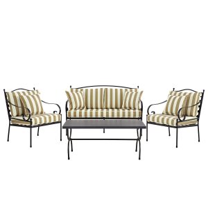 Haymes Indoor and Outdoor Metal Sofa Set with Coffee Table, Khaki Stripe