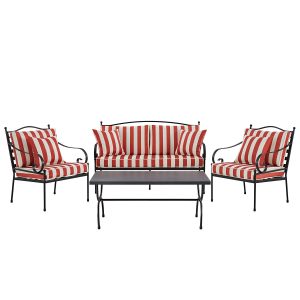 Haymes Indoor and Outdoor Metal Sofa Set with Coffee Table, Scarlet Stripe