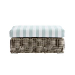 Bellagio Round Wicker Outdoor Bench, Natural with Sage Stripes