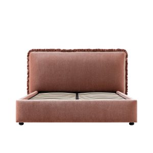 Celeste Upholstered Storage Bed with Ruffled Headboard, Antique Rose Chenille