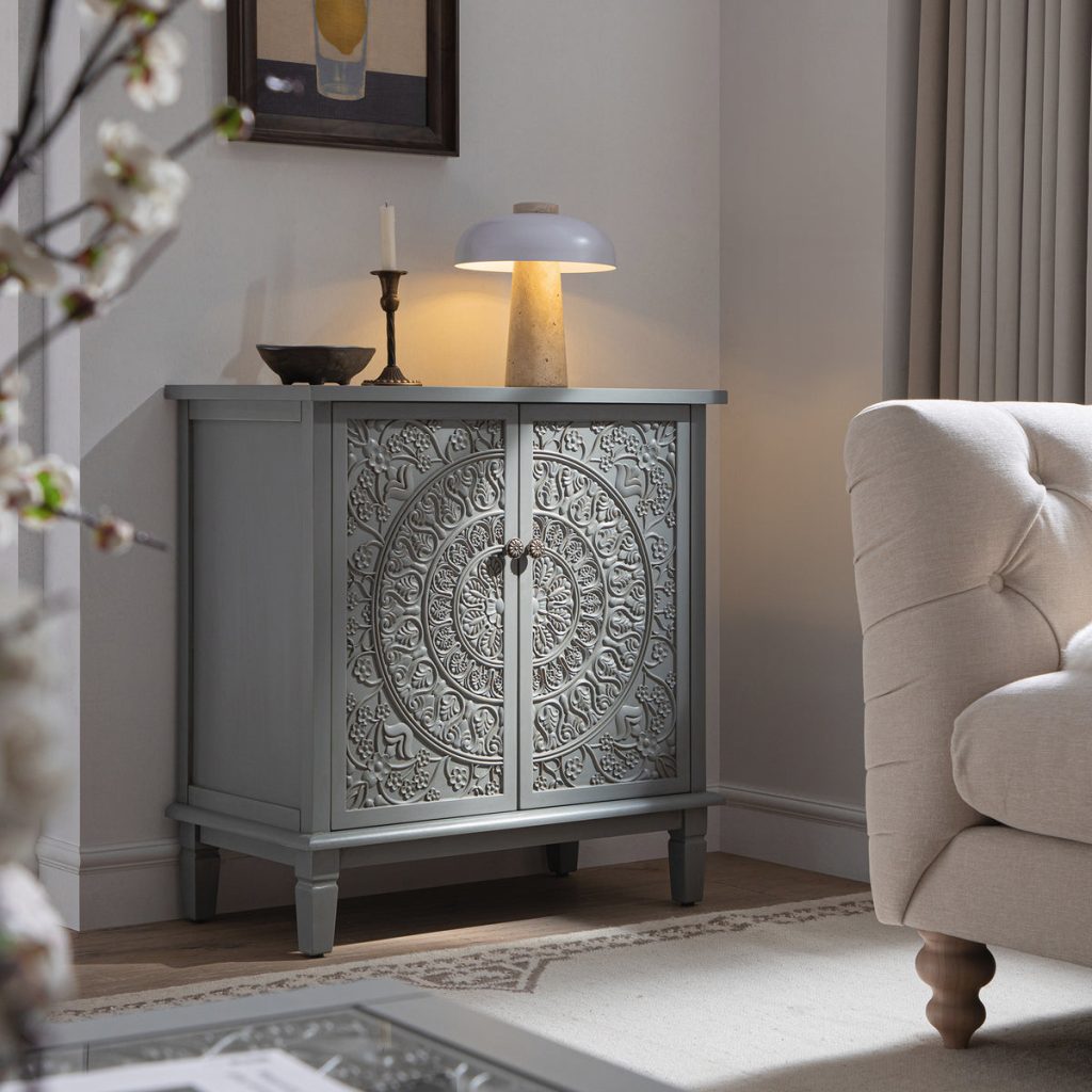 Chantilly Mid Grey Carved Small Sideboard