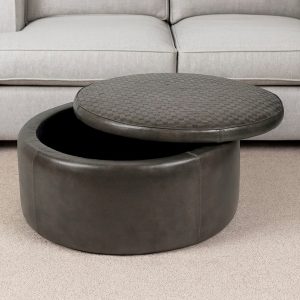 Arturo Leather Storage Pouffe – Peppercorn